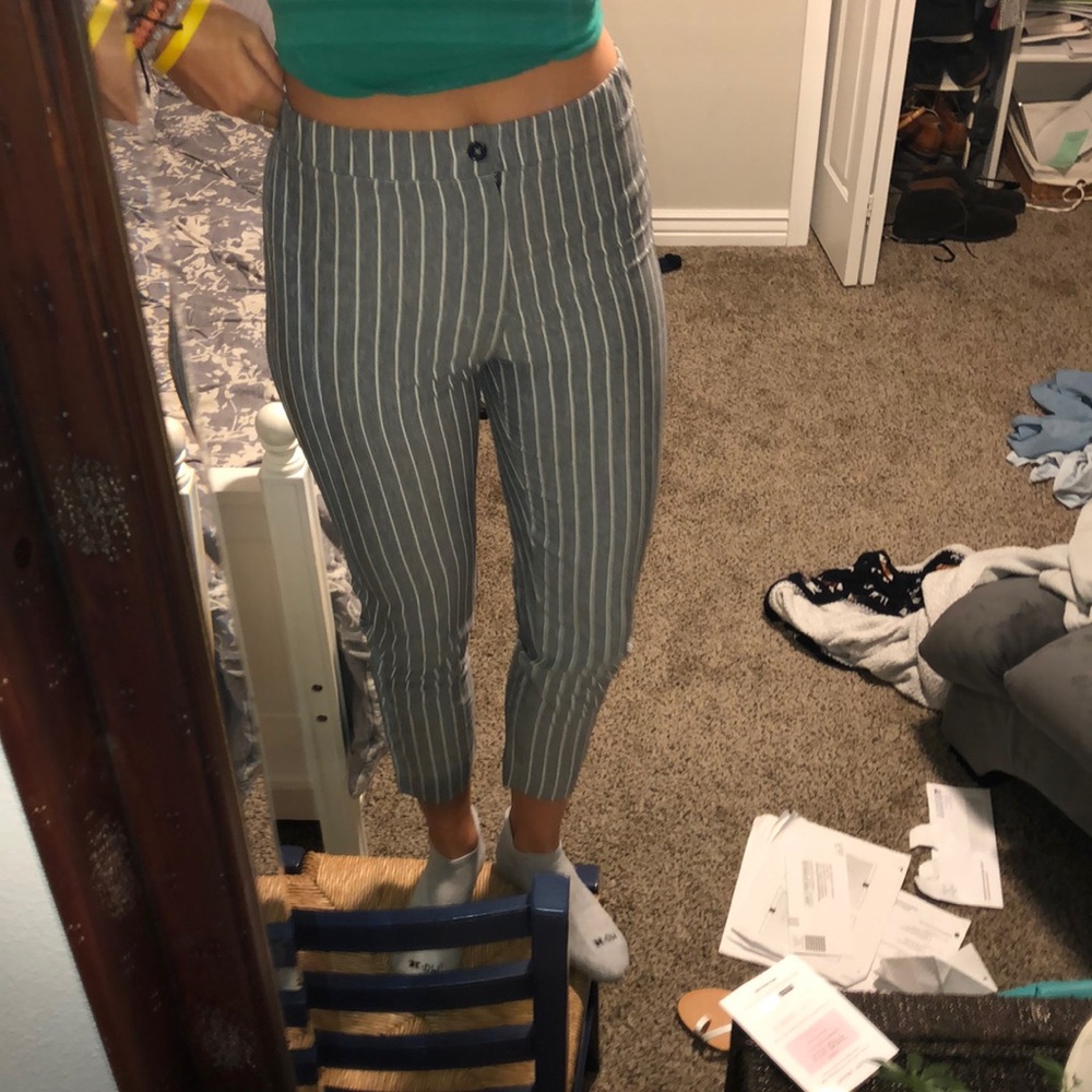 gray and white slacks